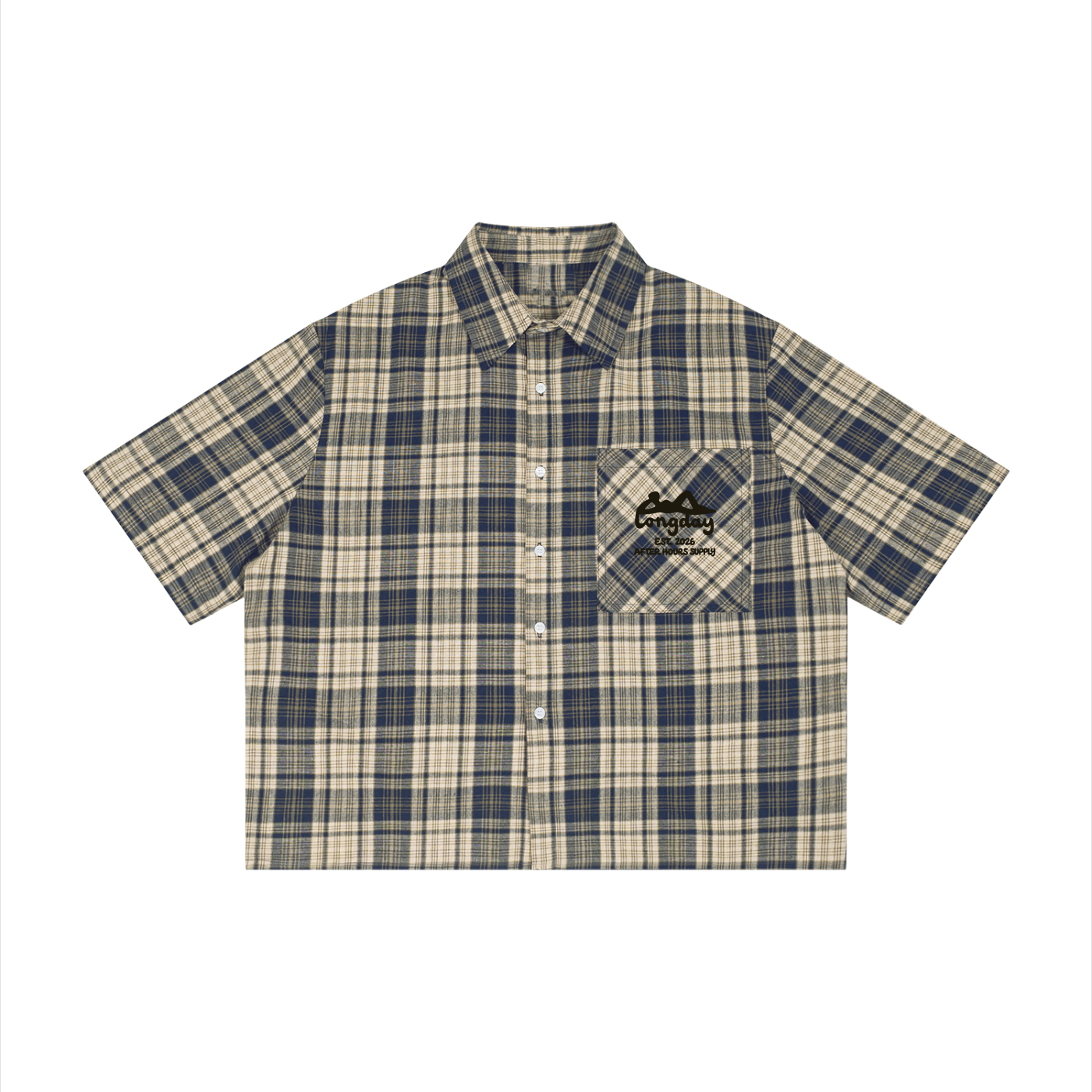 Plaid Boxy Button-up (Navy/Apricot)