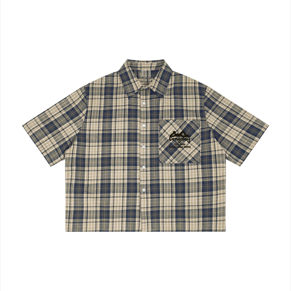 Plaid Boxy Button-up (Navy/Apricot)