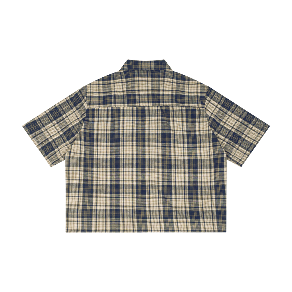 Plaid Boxy Button-up (Navy/Apricot)