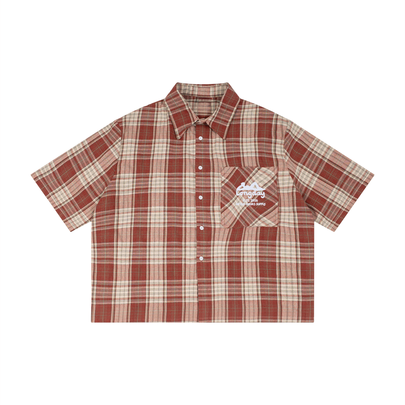 Plaid Boxy Button-up (Red/Apricot)