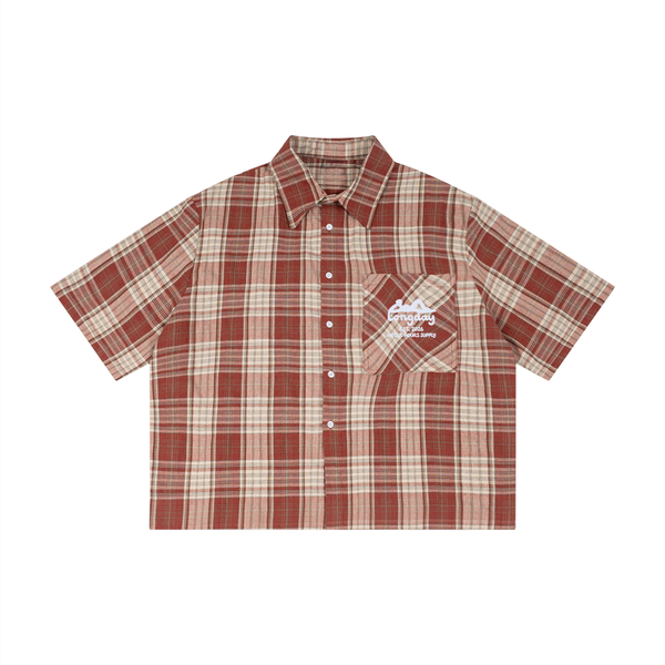 Plaid Boxy Button-up (Red/Apricot)